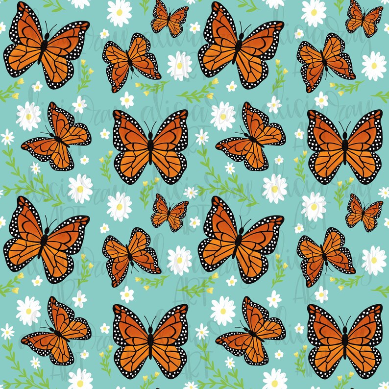 Monarch Butterfly Seamless File Pattern PNG | Hand Painted | Repeat ...
