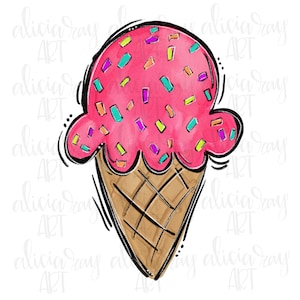 Eiscreme PNG Digital Download | Handgezeichnetes digitales design | Sublimation Download | Handtuch Design | Valentinstag | Rosa Eistüte