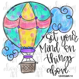 PNG Hot Air Balloon Sublimation Design | Christian Art | Hand Drawn | Sublimation PNG | Digital Download | Printable Art | Digital Art