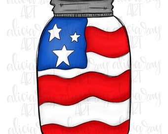 Patriotic Mason Jar Sublimation Design | July Fourth | PNG Digital Download | Printable Art | Digital Art | America | American Flag