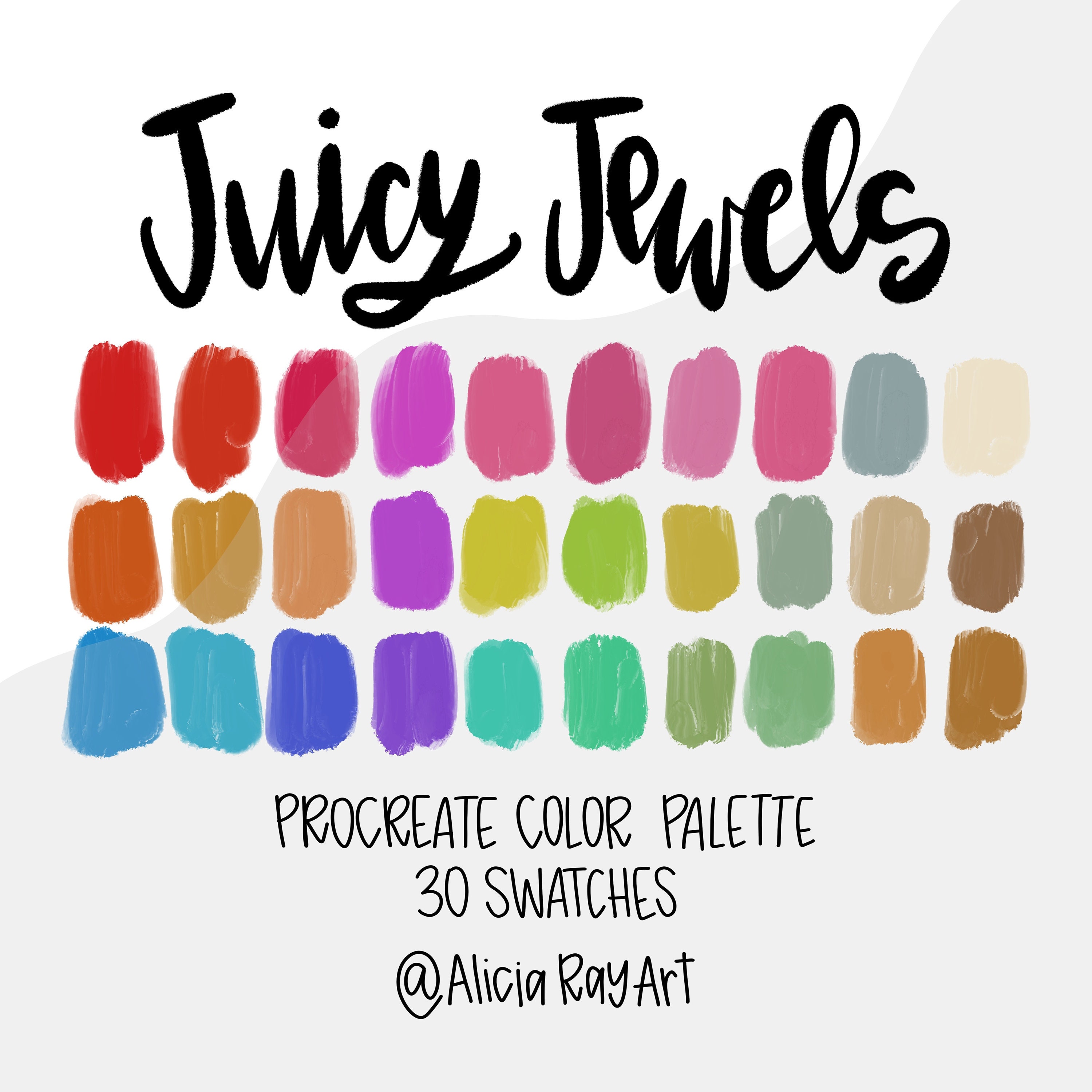 Paleta de cores Juicy Jewels para Procreate – 30 swatches vibrantes para ilustração no iPad