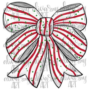 Christmas Coquette Bow PNG Digital Download | Hand Drawn Printable Art | Whimsical | DTF Design | Christmas Tree Cake