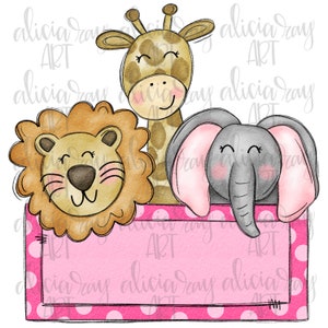 Chica Zoo nombre placa marco PNG diseño / diseño de sublimación dibujado a mano / descarga digital / arte digital imprimible / animales / Safari / selva