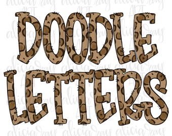 Leopard Doodle Buchstaben Alphabet | Hand gezeichnet Alphabet | Alpha Pack digitaler Download | Druckbare digitale Kunst | leopard Schriftart | Tierdruck
