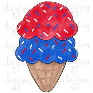 Patriotic Ice Cream PNG Design | Digital Download | Printable Art | Summer Design | Red White Blue | America | Ice Cream Cone | Happy 4th