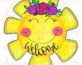 Sunshine Sublimation Design | PNG Digital Download | Printable Art | Digital Art | Summer Design | Cute sun | Welcome | Flower crown