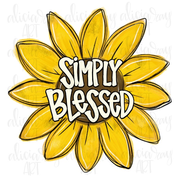 Sunflower Sublimation Design | Hand Drawn | Cute Fall PNG Design | Digital Art Download | PNG File | Cute Sunflower | Simply Blessed