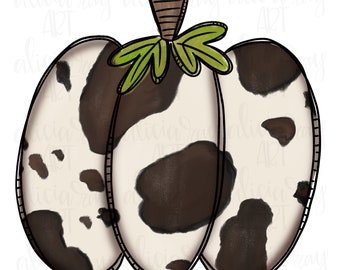 Cowhide Pumpkin Digital Download | Hand Drawn Sublimation PNG File | Printable Digital Art | Turquoise | Desert | Western | Fall