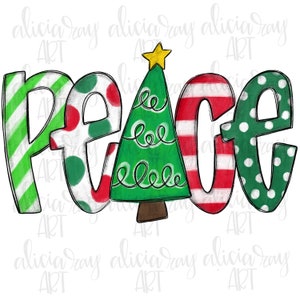 Christmas Sublimation Design | Hand Drawn | Christmas PNG Digital Download | Digital Art | Peace | Christmas Tree