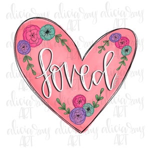 Valentine PNG Design | Heart | Hand Drawn | Digital Download | Printable Art | Valentine&#39;s Day | Sublimation | floral heart