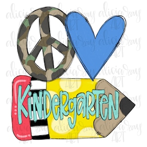 Peace Love School Sublimation PNG | Teacher | pencil | Hand Drawn Digital Download | Printable Artwork | Back to school | Kindergarten
