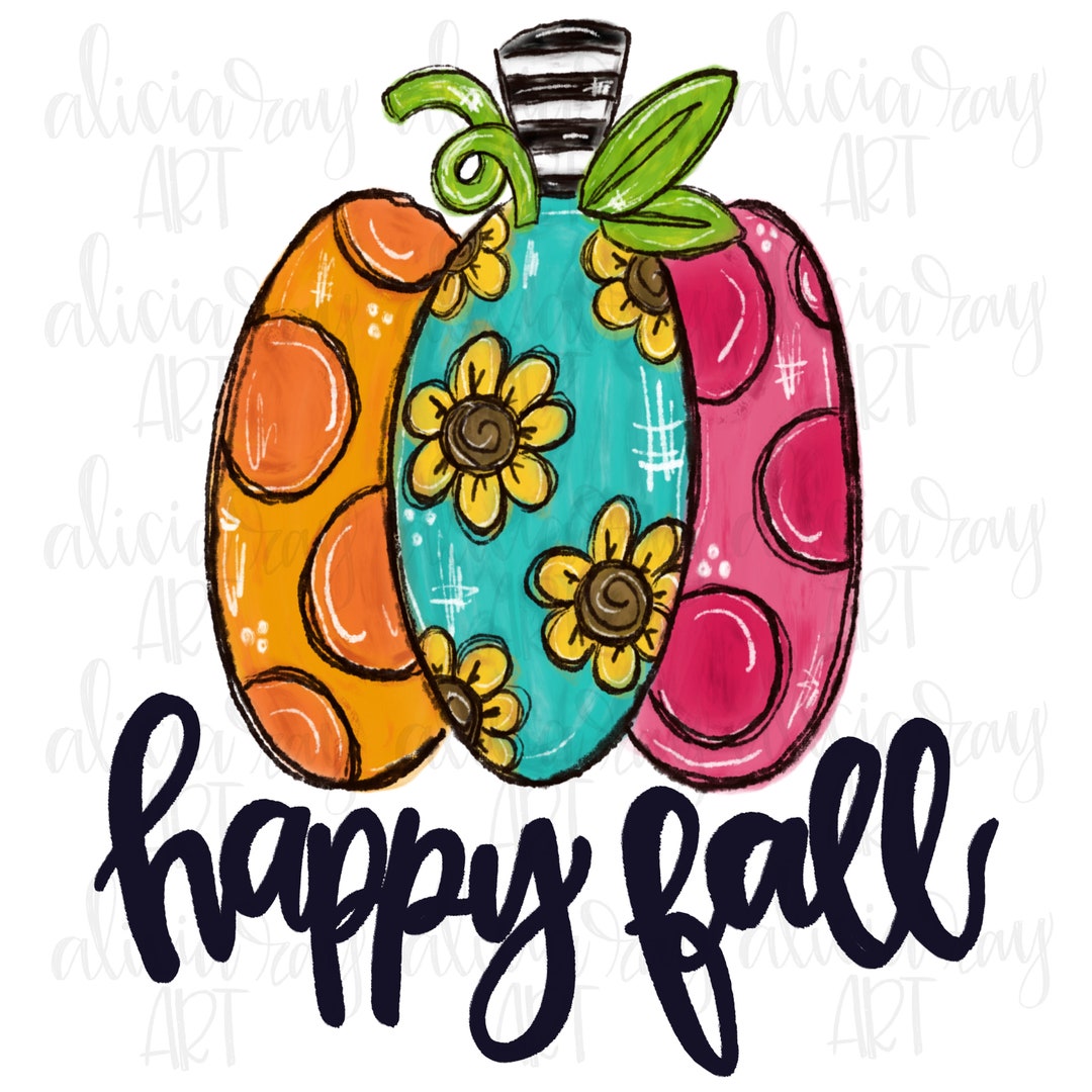 Colorful Pumpkin Sublimation PNG Design Hand Drawn Watercolor Pumpkin