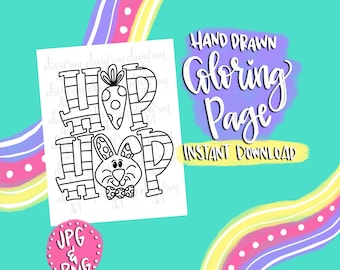 Easter Coloring Page | Digital Download | Hand Drawn Coloring Page | Bunny Color Design | Group Activity | Coloring shirt design | Hip Hop