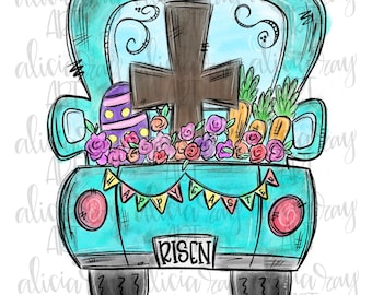 PNG Diseño de sublimación de camión de Pascua / Él está resucitado / Dibujado a mano / Sublimación PNG / Descarga digital / Obra de arte imprimible / Arte digital /