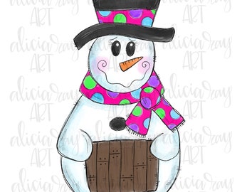 Snowman Sublimation PNG Design | Hand Drawn | Christmas | Digital Download | Digital Art | Girl Snowman Design | Winter