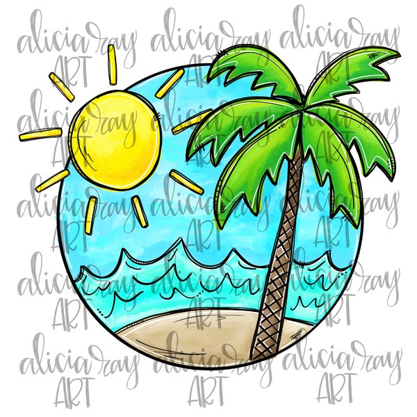 Cute Summer Beach PNG Sublimation Design | Summer Design | Hand Drawn | Digital Download | Printable Digital Art