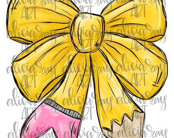 Back To School Sublimation PNG | Hand Drawn Digital Download | Printable Artwork | Pencil Bow | Girl shirt design | Trendy