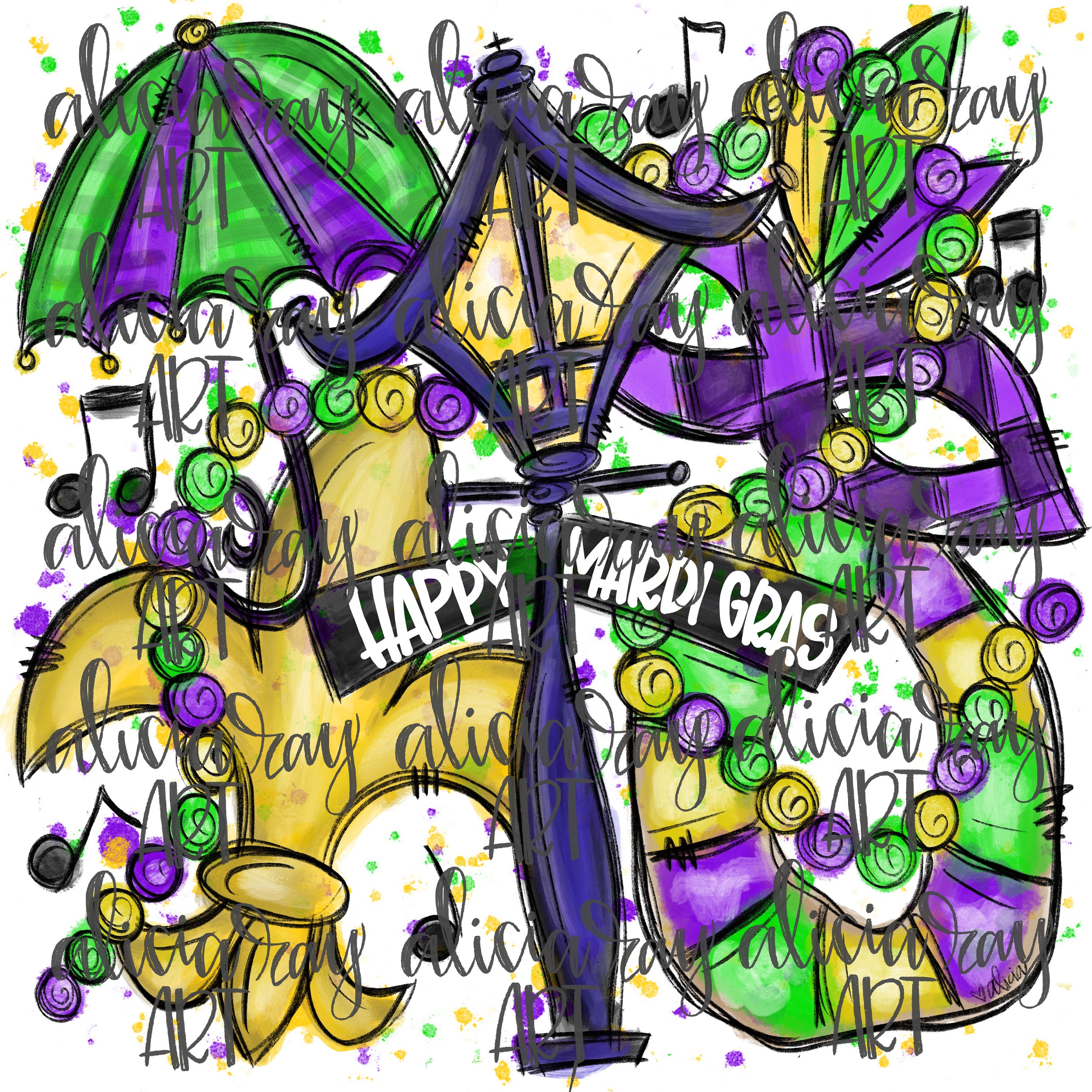 Mardi Gras Sublimation PNG Design | Hand Drawn | Digital Download ...
