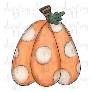 Pumpkin Sublimation PNG Design | Hand Drawn | Watercolor pumpkin | Digital Download | Whimsical pumpkin painting | Polka Dot
