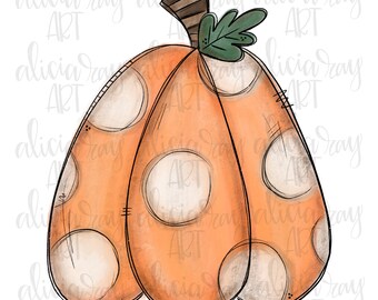 Pumpkin Sublimation PNG Design | Hand Drawn | Watercolor pumpkin | Digital Download | Whimsical pumpkin painting | Polka Dot