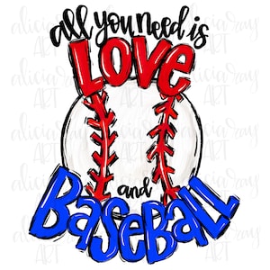 Baseball Sublimation Design | Hand Drawn Baseball PNG Design | Digital File Download | Sports | School Team | Love and Baseball