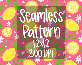 Lemon Seamless File Pattern PNG | Hand Painted | Repeat Pattern | Digital Download | Digital Paper | Pink Lemonade | Summer | Fabric