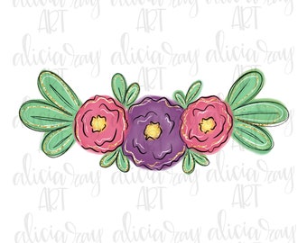 Florales Design | Handgezeichnetes Sublimationsdesign | PNG Digital Download | Druckbare Kunst | Blumen | Florales Bündel | Glitzer | Frühling