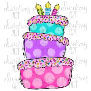 Birthday Cake PNG Design | Hand Drawn Digital Download | Printable Art | Sublimation Design | Birthday Cake | Whimsical | Girl Birthday