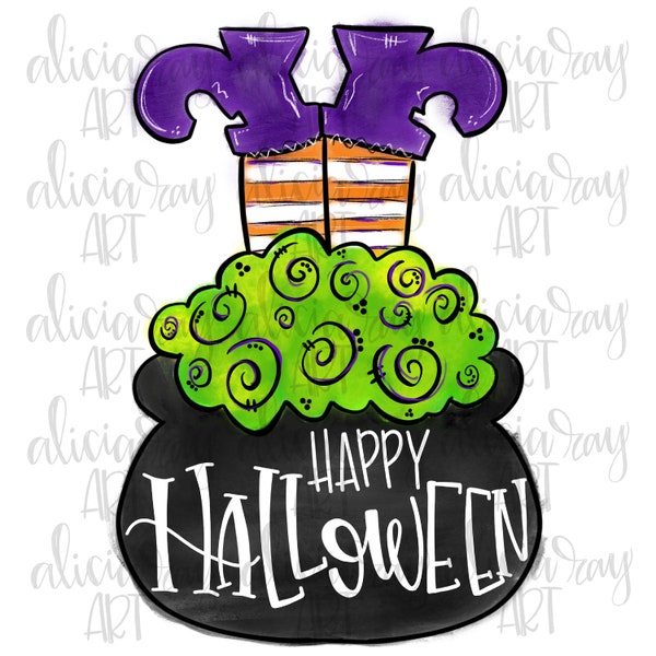 Halloween Witch Cauldron Sublimation PNG Design | Hand Drawn | Happy Halloween | Digital Download | Whimsical Hand painted halloween design