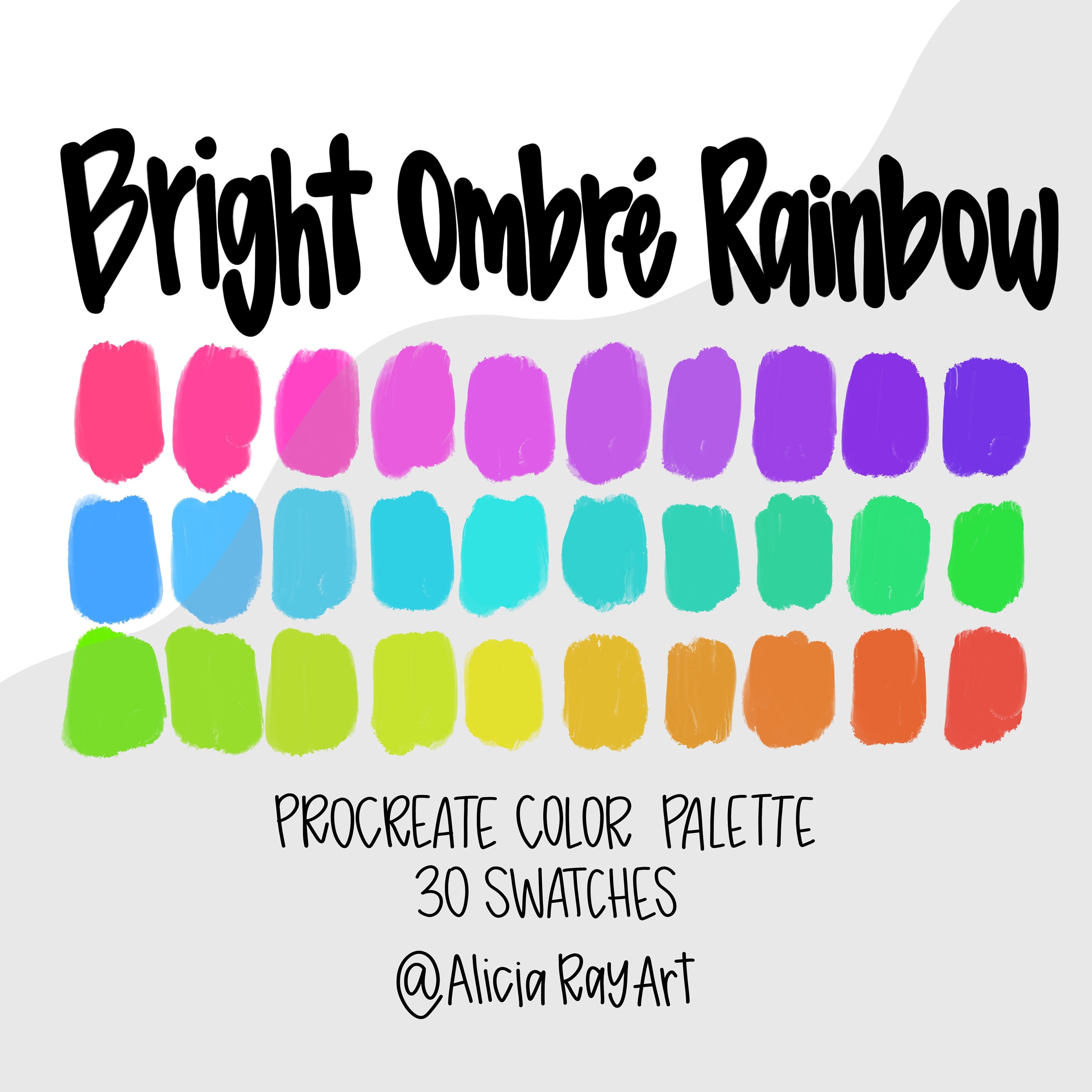 Paleta de colores Procreate Arcoíris Ombré Brillante – 30 muestras vibrantes para ilustración en iPad
