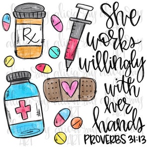 Pharmacist Sublimation PNG Design | Pharmacy Tech Design | Proverbs 31:13 | Hand Drawn Digital Download | Printable Artwork | Digital Art |