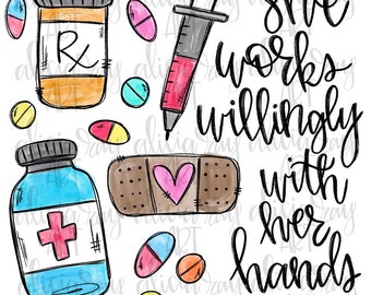 Pharmacist Sublimation PNG Design | Pharmacy Tech Design | Proverbs 31:13 | Hand Drawn Digital Download | Printable Artwork | Digital Art |