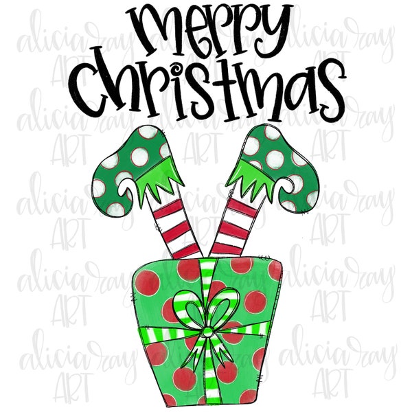 Christmas Sublimation Design | Hand Drawn | PNG Digital Download | Elf Legs | Christmas Present | Merry Christmas