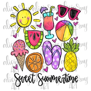 Summer Doodles PNG Sublimation Design | Summer Design | Hand Drawn | Digital Download | Printable Digital Art