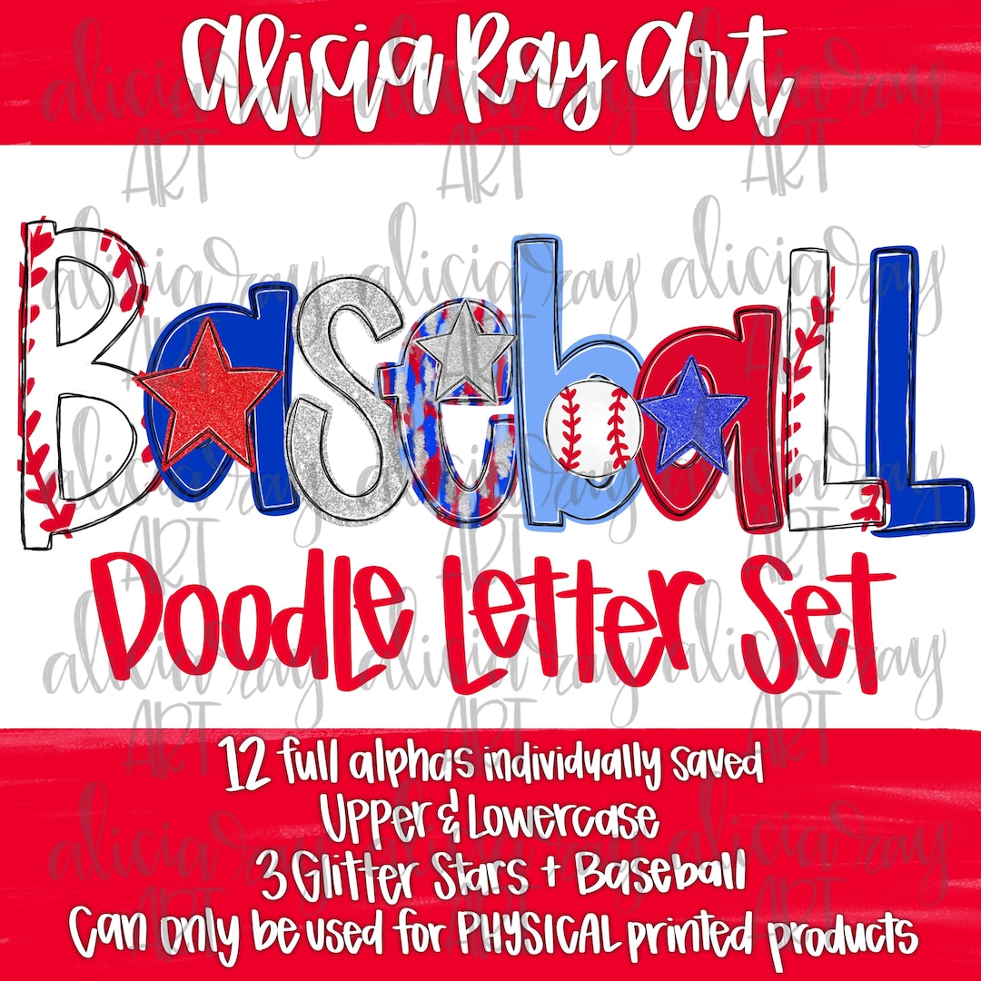 Baseball Hand Drawn Doodle Letter Alpha Set Digital Download | A-Z ...