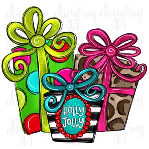 Christmas Sublimation Design | Hand Drawn | PNG Digital Download | Digital Art | Whimsical Christmas Presents | Gifts | Colorful