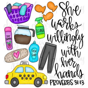 Stay At Home Mom Sublimation PNG Design | Proverbs 31:13 | Hand Drawn Digital Download | Printable Digital Art | Mom | Mother&#39;s Day