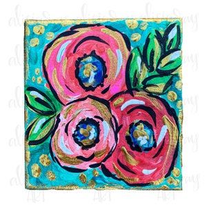 Painted Florals Digital Download | Hand Painted Digital Design | Sublimation Download | Canvas Painting | Gold Foil | Towel Design