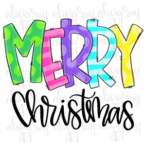 Christmas Sublimation Design | Hand Drawn | PNG Digital Download | Digital Art | Merry Christmas Doodle Letters | Colorful