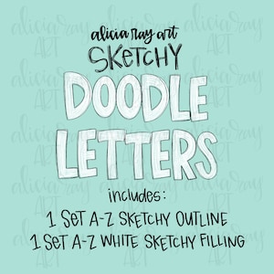 Doodle Letters Alphabet With Transparent Inside and Filling | Hand Drawn Alphabet | Alpha Pack Digital Download | Printable Digital Art