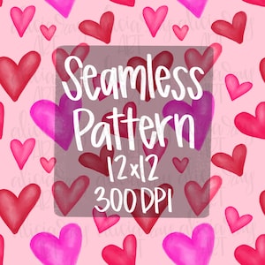 Valentinstag Nahtloses Dateimuster PNG | Handbemalte | Muster wiederholen | Digitaler Download | Digitales Papier | Aquarell Herzen | Rosa