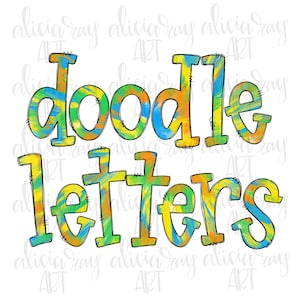 Boy Tie Dye Doodle Letters Alphabet | Hand Drawn Alpha Pack Digital Download | Printable Art | Boy Font | Bright Colors | Summer Font