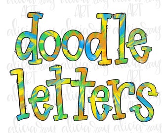 Boy Tie Dye Doodle Letters Alphabet | Hand Drawn Alpha Pack Digital Download | Printable Art | Boy Font | Bright Colors | Summer Font