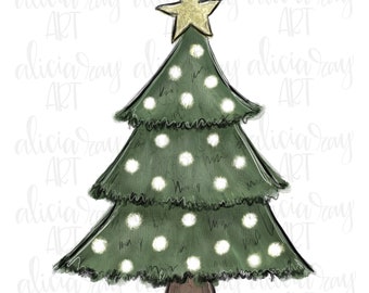 Christmas Sublimation Design | Hand Drawn | PNG Digital Download | Farmhouse | Painted Christmas Tree