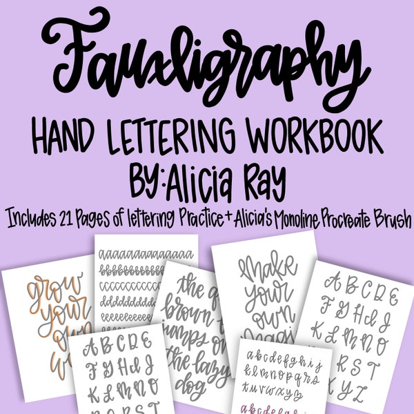 Digital Hand Lettering Workbook | Lettering Practice Worksheets | Fauxligraphy | Learn To Hand letter | Procreate or Print