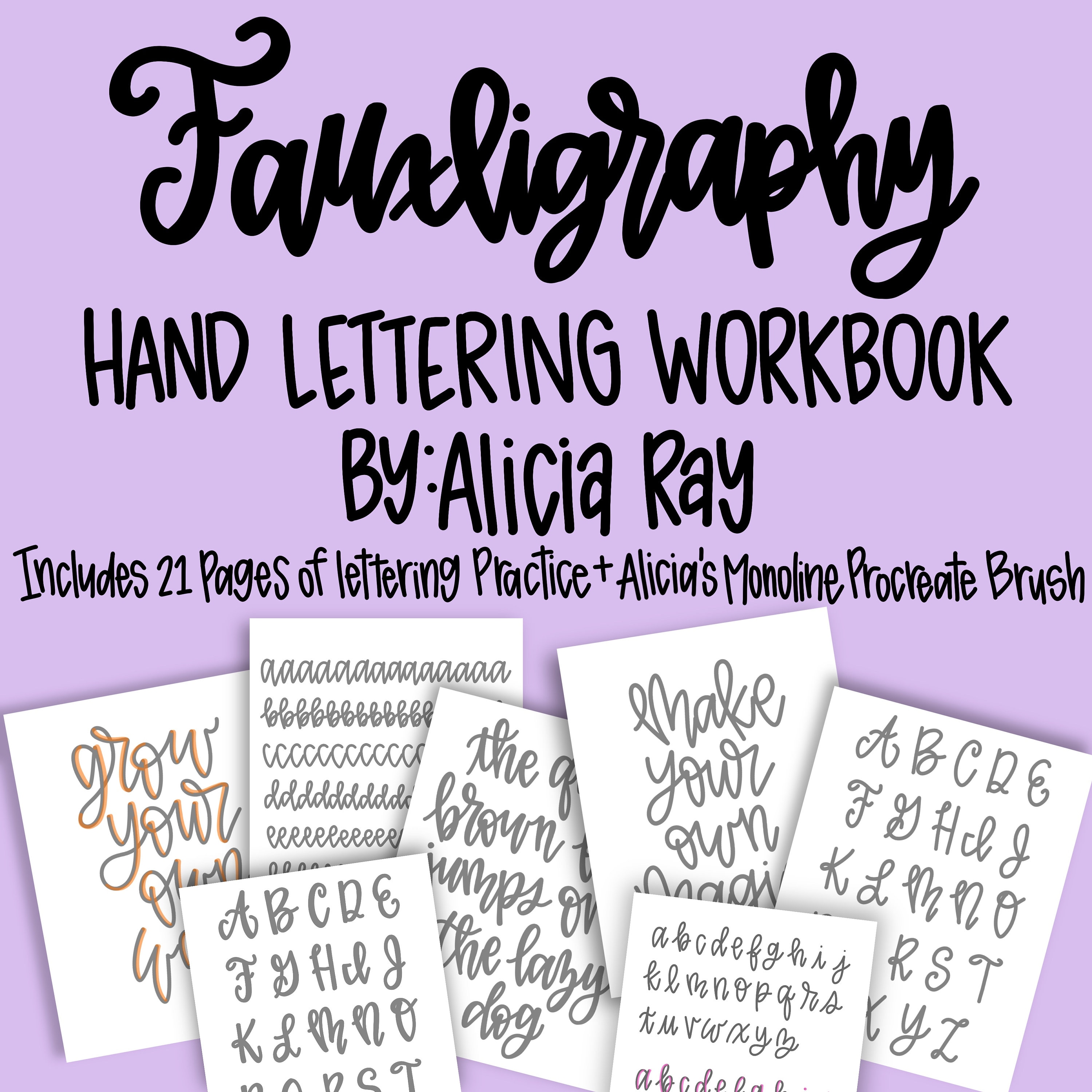 Digital Hand Lettering Workbook | Lettering Practice Worksheets ...