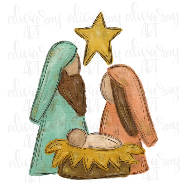 Christmas Manger Sublimation Design Digital Download | Hand Drawn Printable Art | Hand Painted | PNG File | Towel Design | Baby Jesus