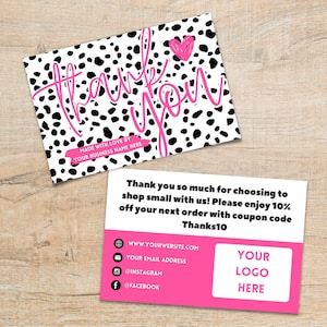Small Business Thank You Card | DIY Marketing Cards Template Design | Order Package Insert | Editable Canva Template | Dalmation Dots
