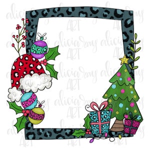 Christmas Sublimation Design | Hand Drawn | PNG Digital Download | Christmas frame | Santa | christmas tree | leopard | cheetah | animal