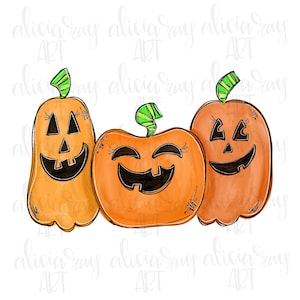 Fall Halloween PNG Digital Download | Hand Drawn Sublimation Printable Art | Whimsical | Jack O Lanterns | Watercolor